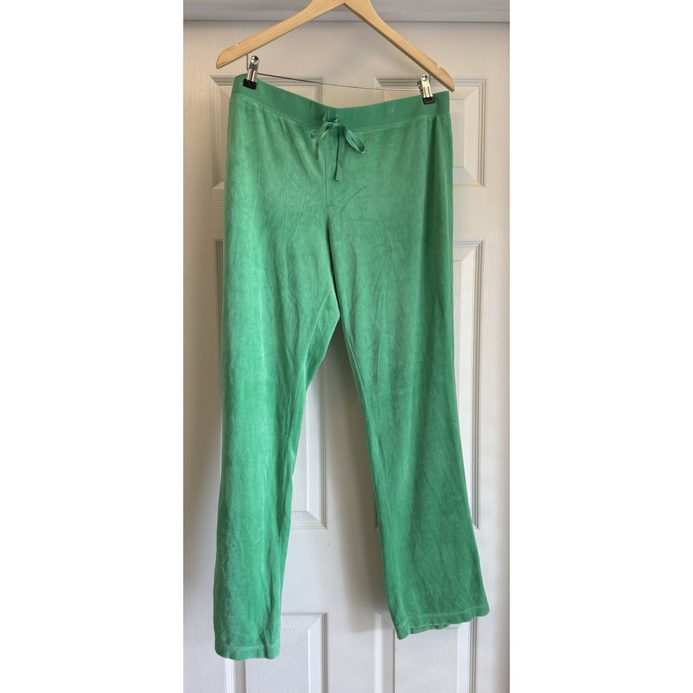 Lilly Pulitzer Lounge Pants Womens L Green Velour Drawstring Palm Tree Logo